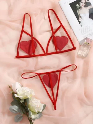 ensemble de lingerie en tulle à applique cœur