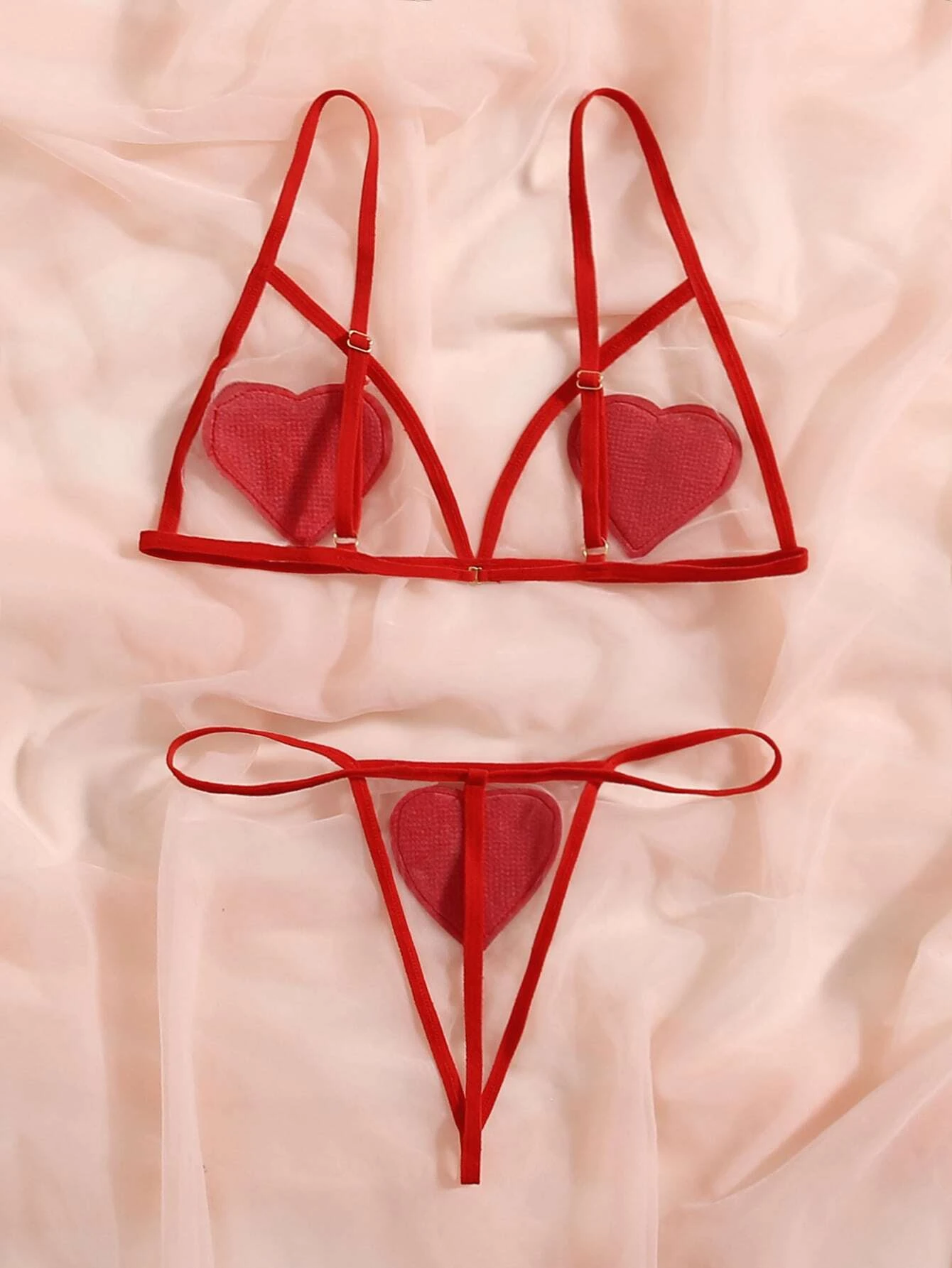 ensemble de lingerie en tulle à applique cœur – Image 2