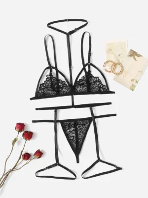 3 pièces ensemble de lingerie en dentelle  jarretière