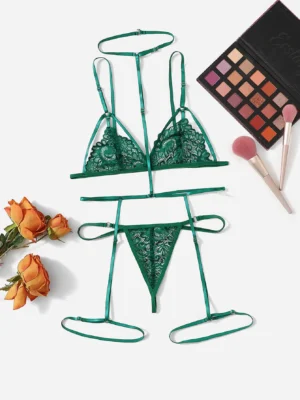 3 pièces ensemble de lingerie en dentelle  jarretière