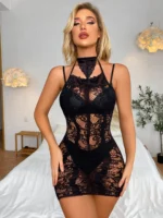 robe décolleté dos-nu à nœud en dentelle sans doublure