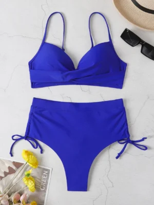 bikini unicolore push-up taille haute