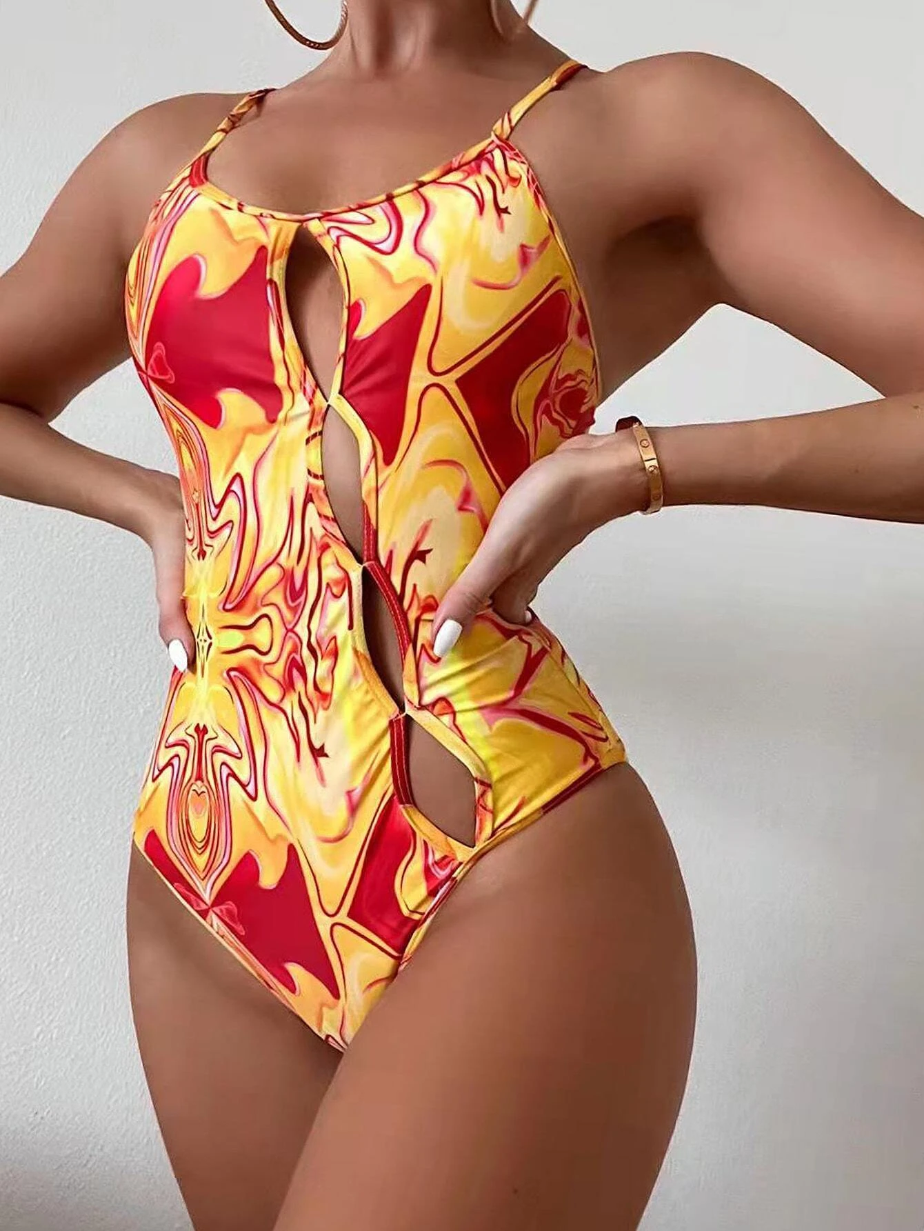 maillot de bain une pièce à motif fluide abstrait asymétrique – Image 5