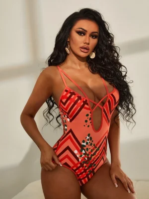 maillot de bain une pièce géométrique croisé découpe