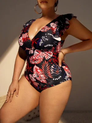 maillot de bain une pièce à imprimé floral à volants