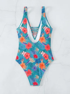 maillot de bain une pièce à imprimé tropical découpé