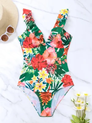 maillot de bain une pièce tropical à volants