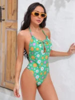 maillot de bain une pièce à imprimé floral ras-du-cou