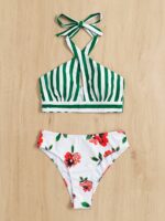 bikini fleuri à rayures