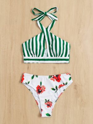 bikini fleuri à rayures