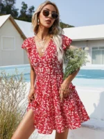 robe trapèze dos-nu fleurie avec nœud
