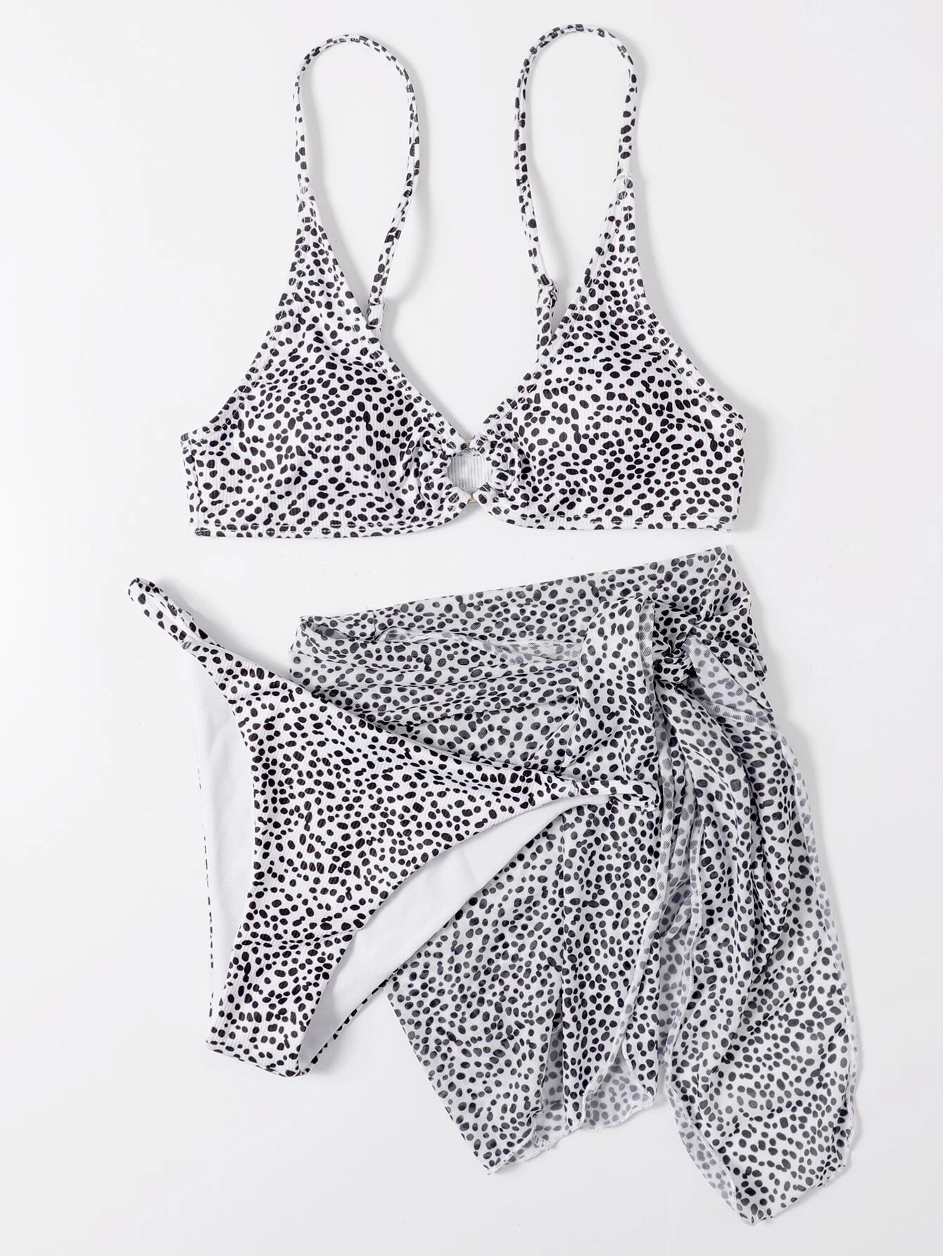 3 pièces bikini à imprimé tacheture & jupe de plage – Image 3