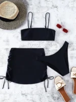 3 pièces unicolore Bikini & à cordoncache-maillot