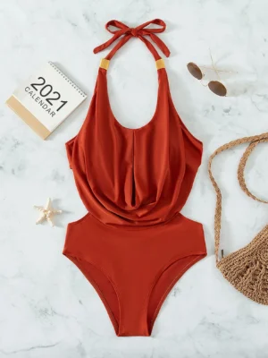 maillot de bain une pièce ras-du-cou avec découpe