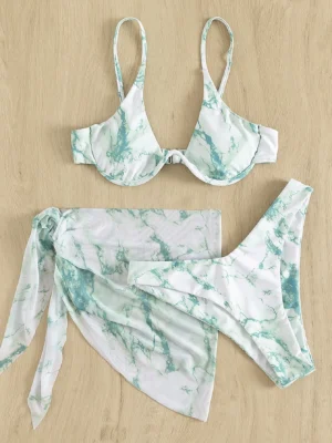 3 pièces bikini à armature échancré & jupe de plage