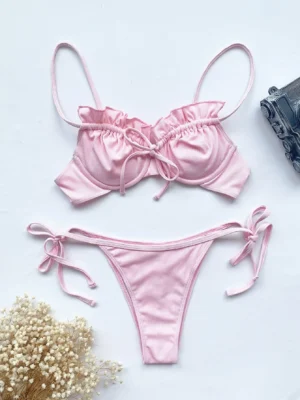 bikini à armature avec nœud et plis