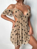 robe en maille à imprimé cœur et bordure volantée.