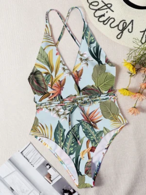 maillot de bain une pièce à imprimé tropical à lacets