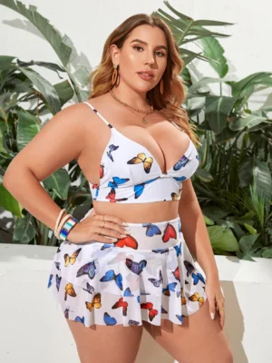 bikini à imprimé papillon avec jupe de plage