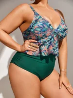 maillot à imprimé tropical à volants