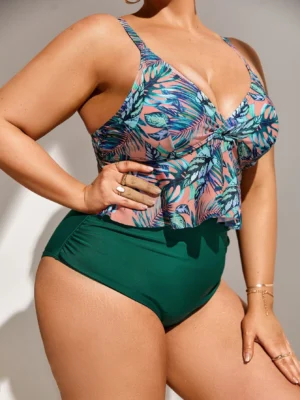 maillot à imprimé tropical à volants