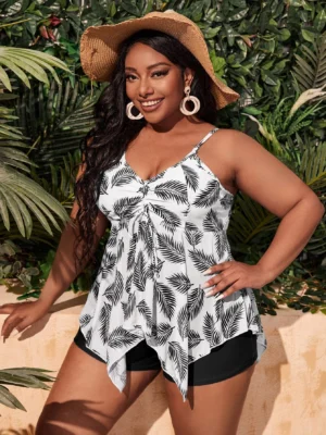 bikini à imprimé végétale à ruché