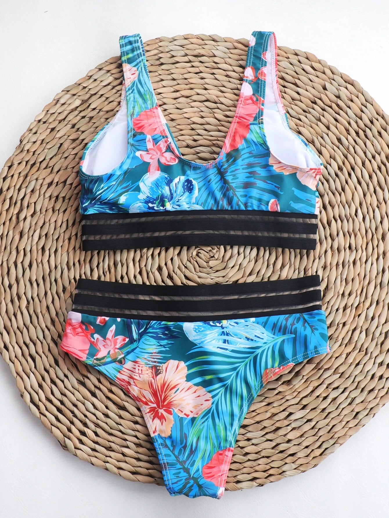 maillot de bain bikini en maille contrastante à imprimé floral – Image 4