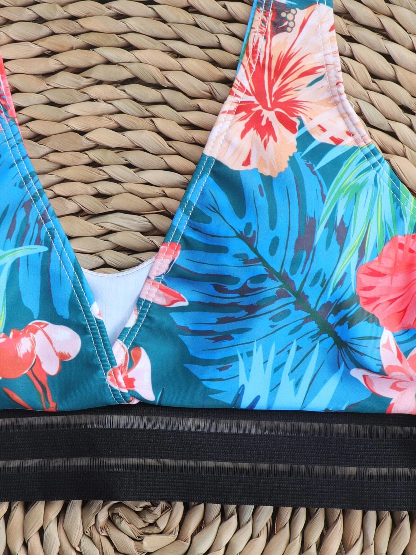 maillot de bain bikini en maille contrastante à imprimé floral – Image 2