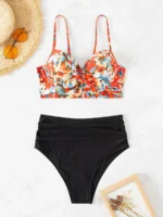 bikini push-up à imprimé torsadé à ruché