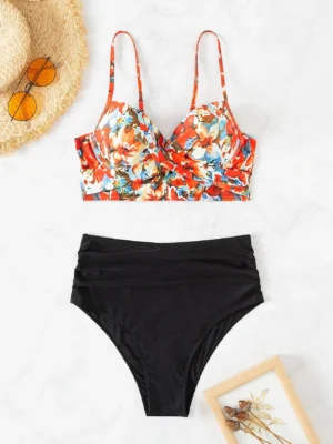 bikini push-up à imprimé torsadé à ruché