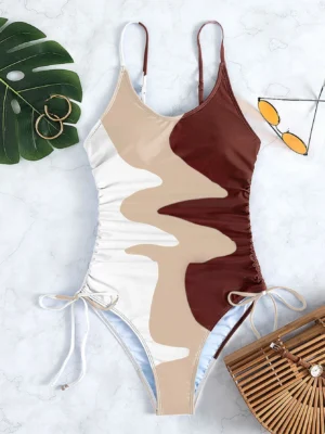 maillot de bain une pièce à blocs de couleurs à cordon