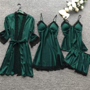 set 4 pièces femme satin et dentelle
