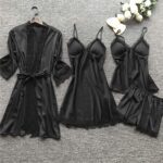 set  4 pièces femme satin pyjama attrayant et en dentelle