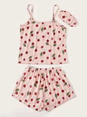 pyjama à imprimé cerise & masque de sommeil assorti