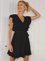 robe unicolore ceinturée avec nœud