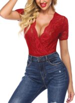 body à manches courtes en dentelle pour femme