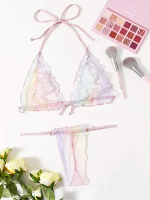 Ensemble de lingerie dégradé en tulle transparent