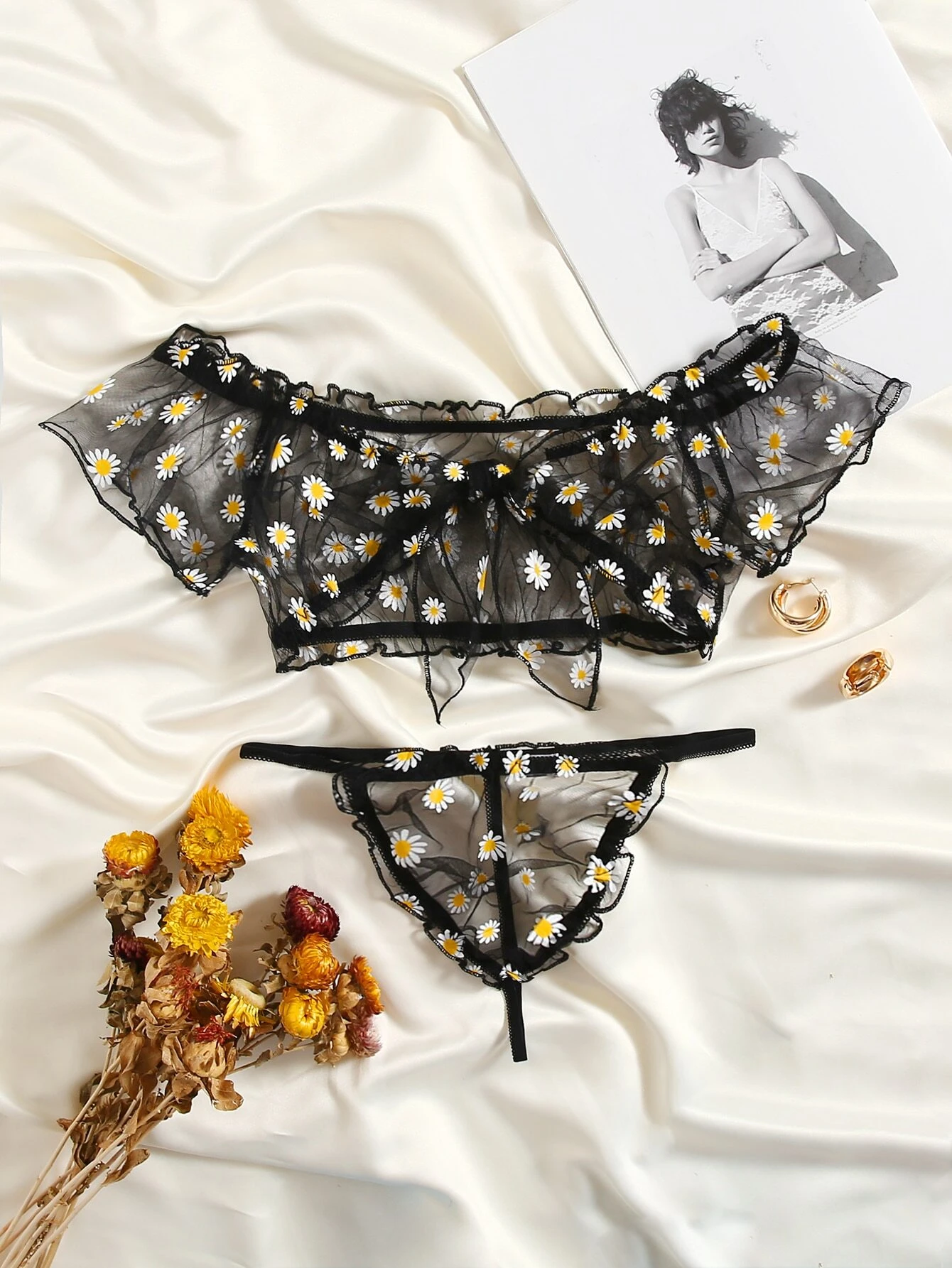 ensemble de lingerie marguerite transparent à nœud – Image 2