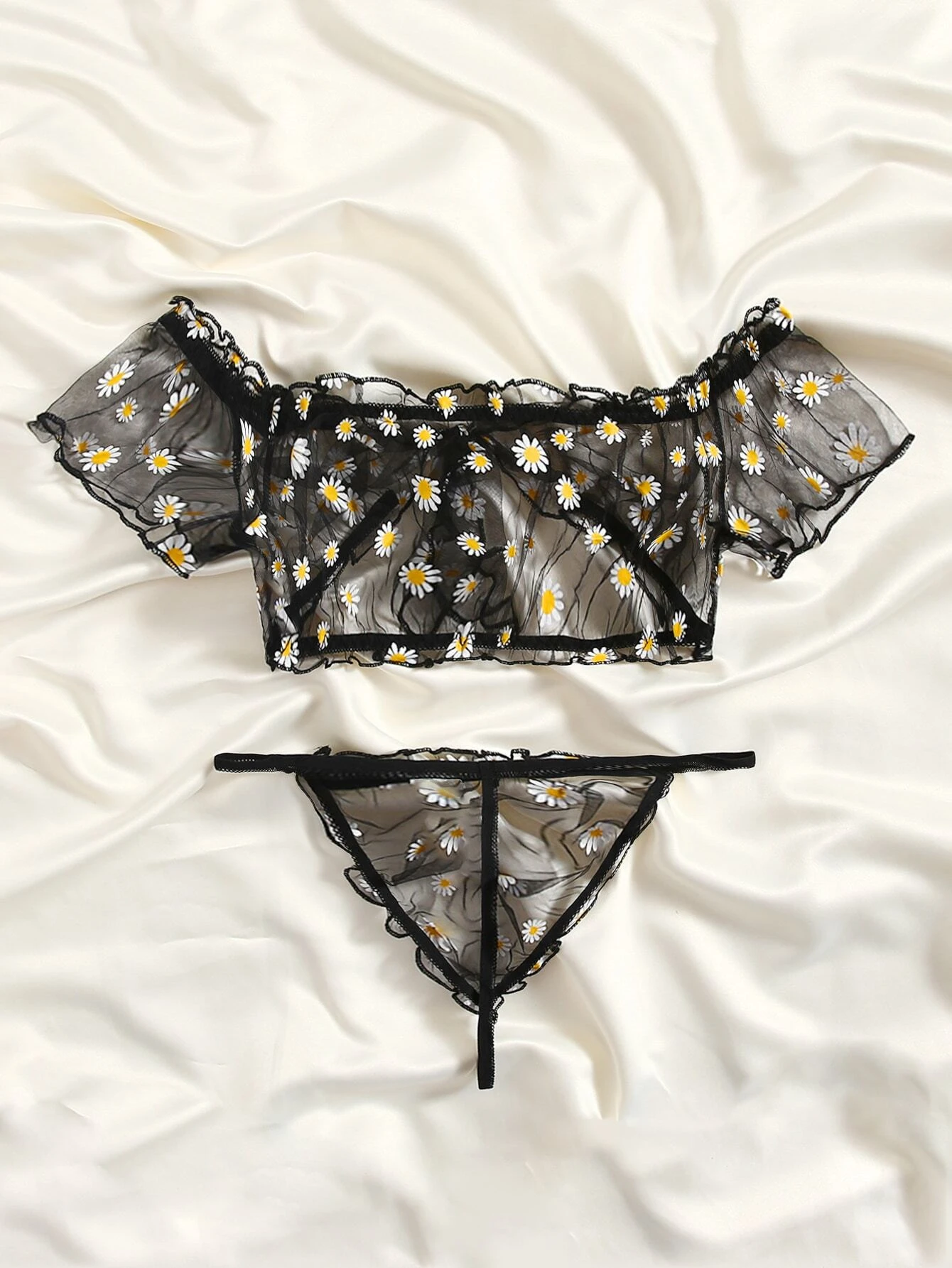 ensemble de lingerie marguerite transparent à nœud – Image 6