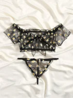 ensemble de lingerie marguerite transparent à nœud