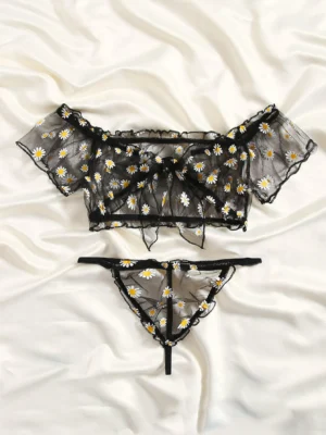 ensemble de lingerie marguerite transparent à nœud