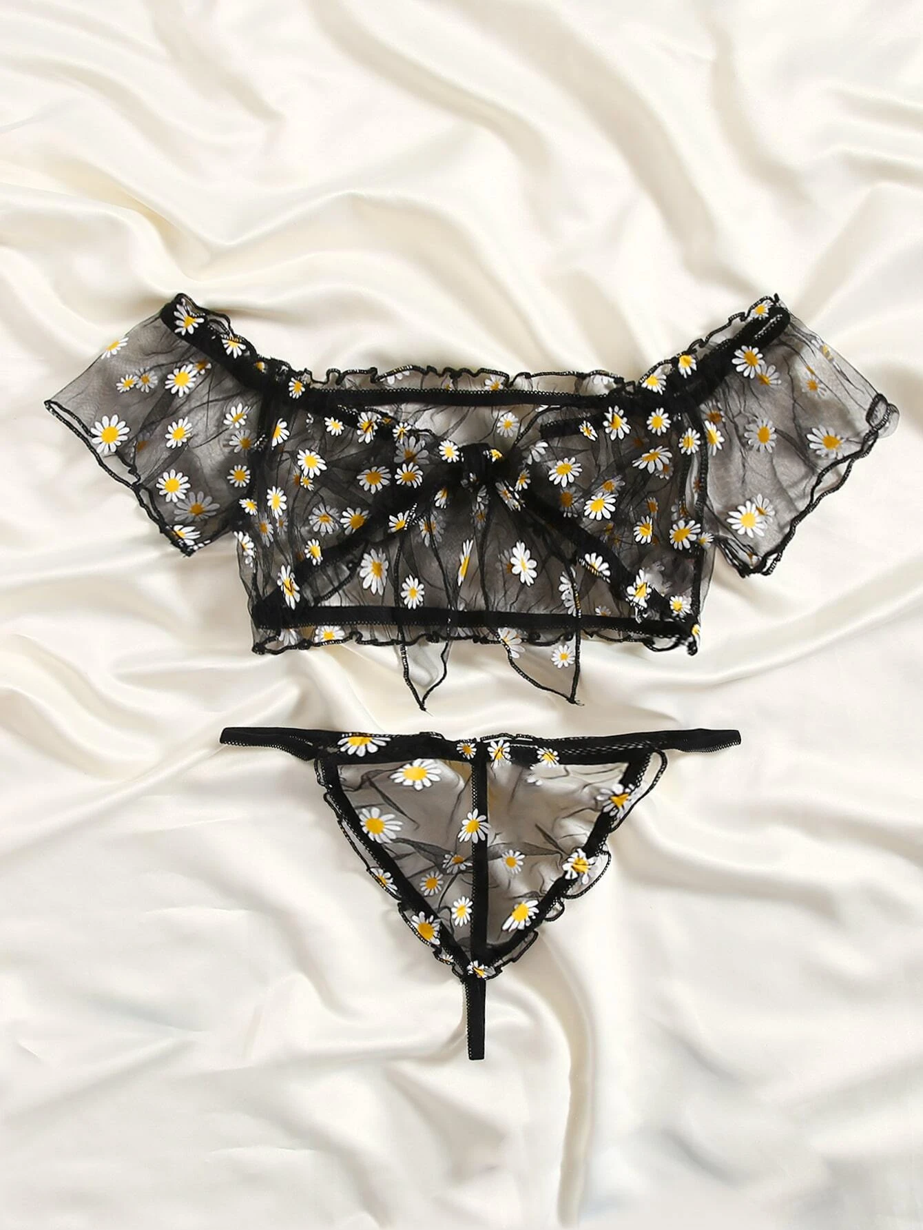 ensemble de lingerie marguerite transparent à nœud