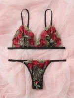 ensemble de lingerie brodé fleur en tulle