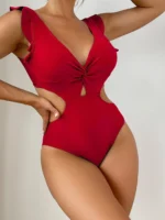Maillot de bain une pièce unicolore à plis