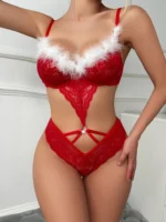 Body de lingerie en dentelle à ourlet duveteux à anneau O découpé sans doublure