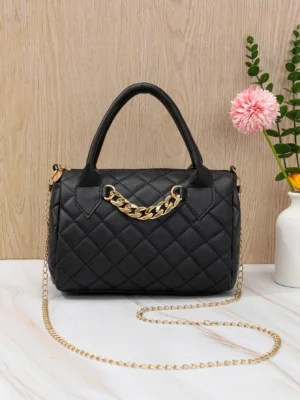 Sac à main noir matelassé avec chaîne, sac à bandoulière Boston pour femme