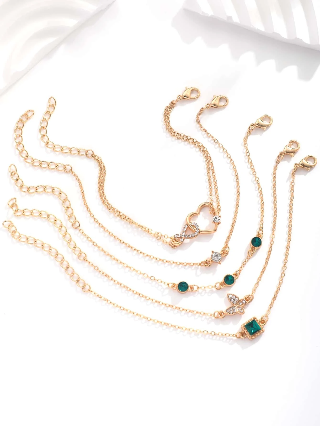 5 pièces set Bracelet À Strass Papillon Et Cœur – Image 4