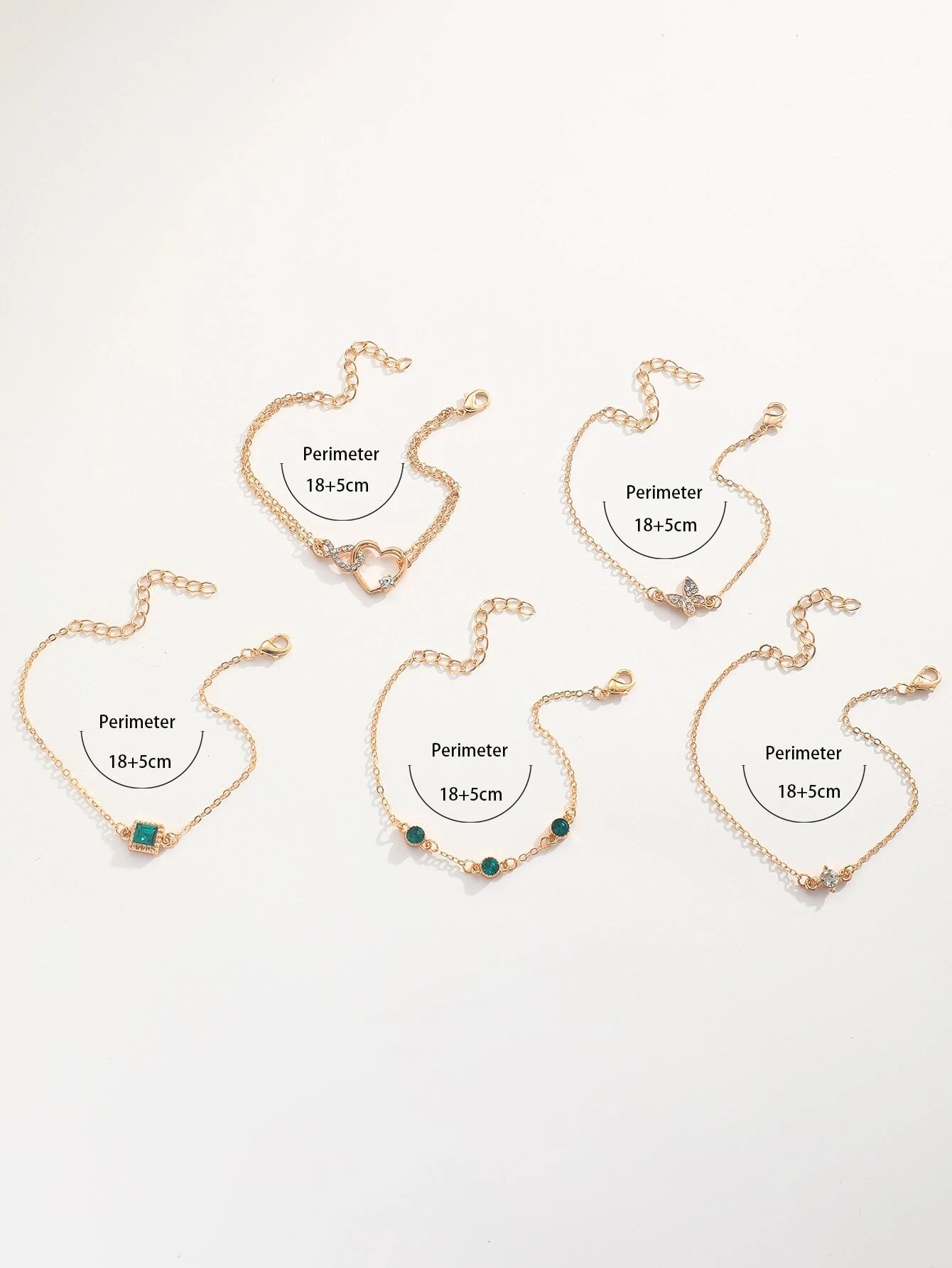 5 pièces set Bracelet À Strass Papillon Et Cœur – Image 3