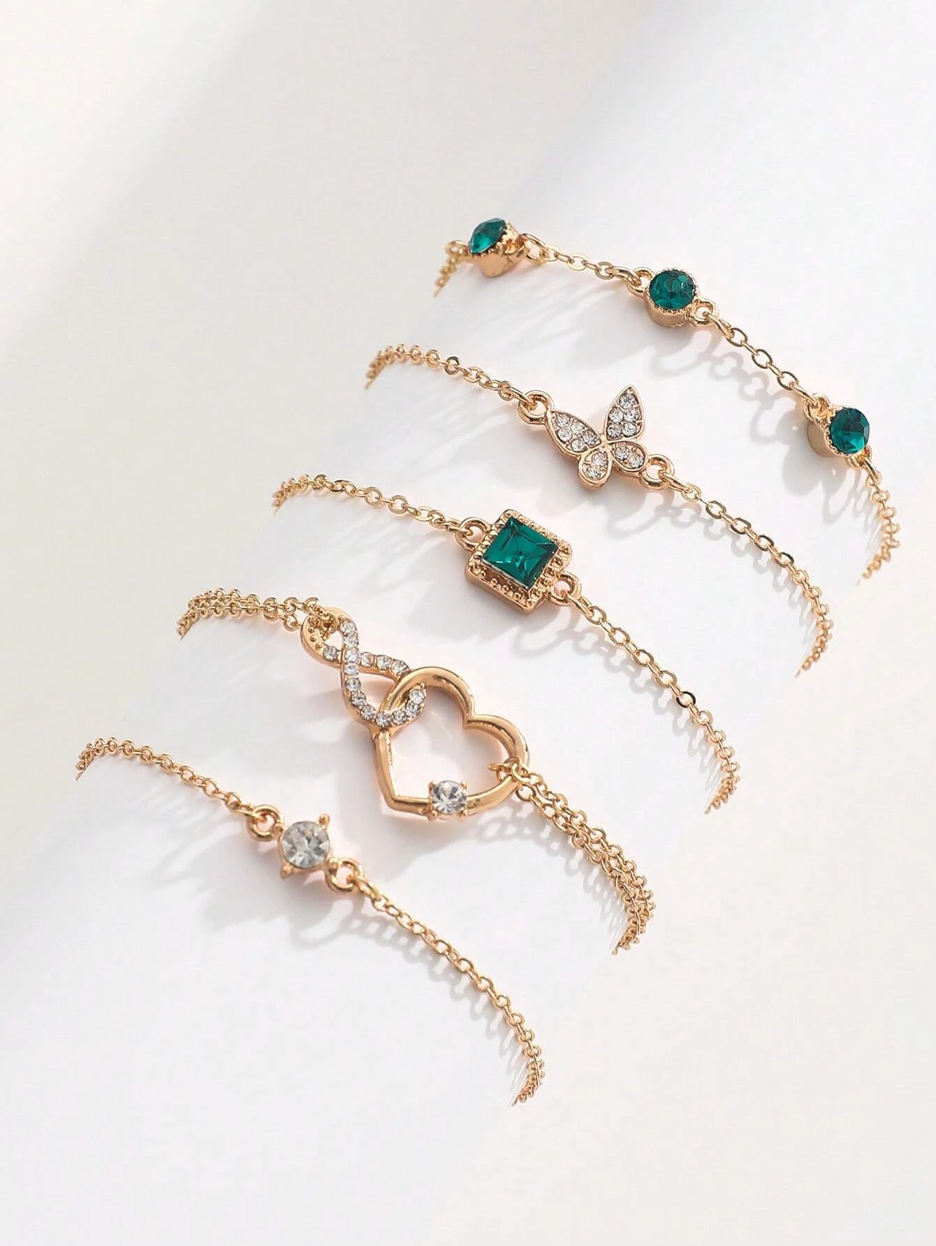 5 pièces set Bracelet À Strass Papillon Et Cœur – Image 2