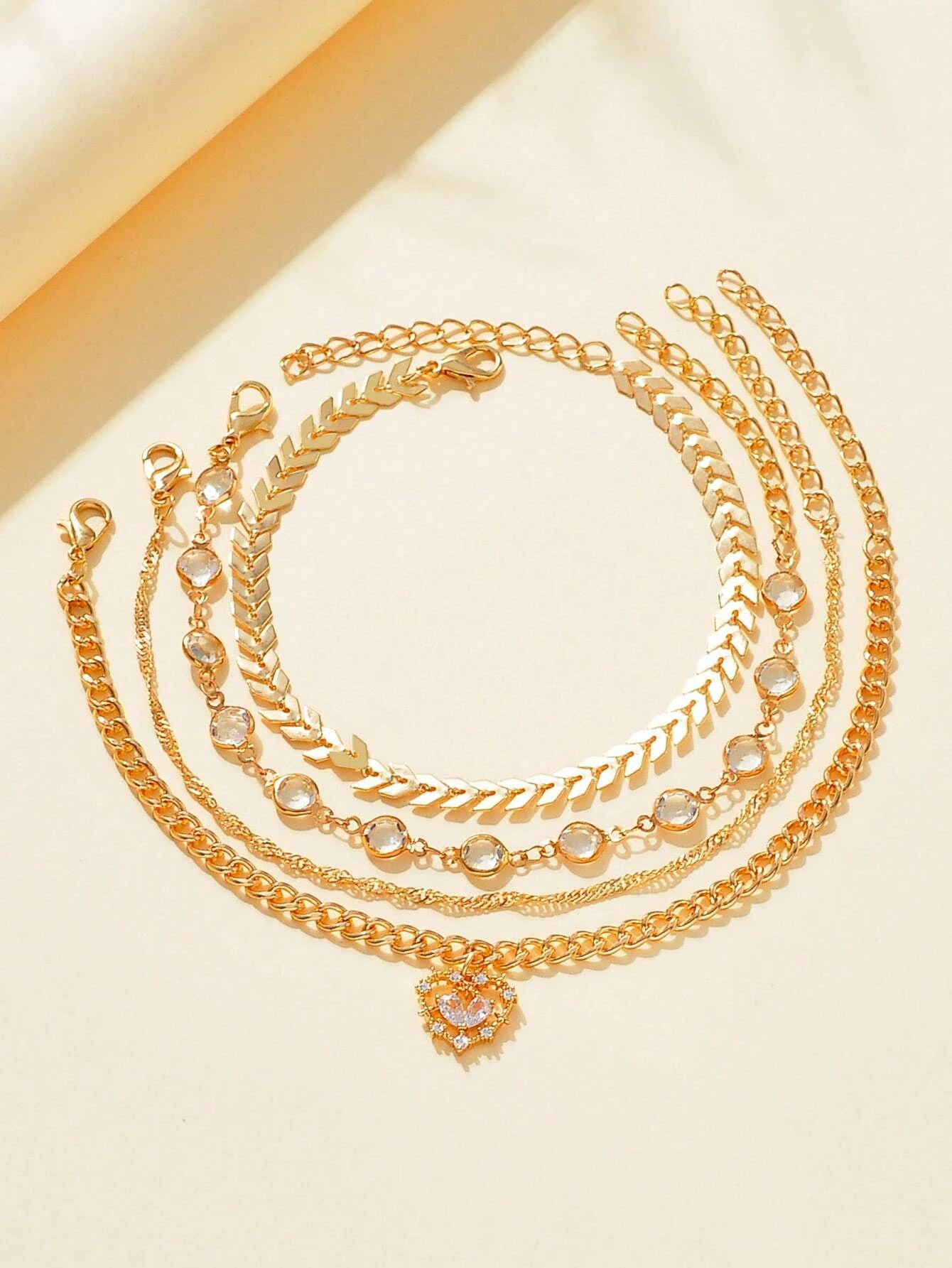 4 pièces Avec Strass Bracelet Cuivre Bijou – Image 3